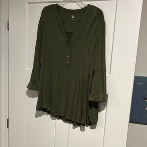Green Long Sleeve Mandarin Collar Blouse